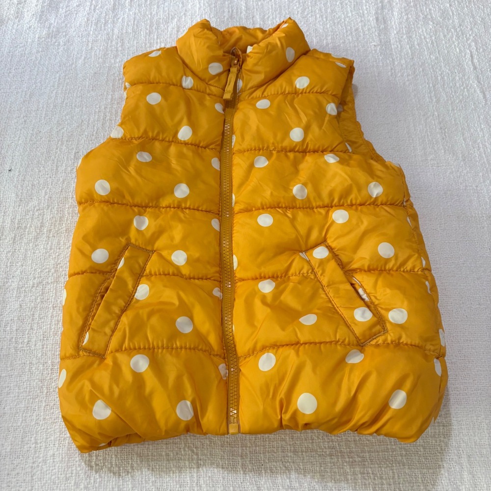 Old Navy Kids Mustard Yellow Polka Dot Puffer Vest Fleece Lined Size S 6-7